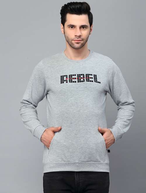 grey chest printed round neck sweatshirt - 21143707 -  Standard Image - 0