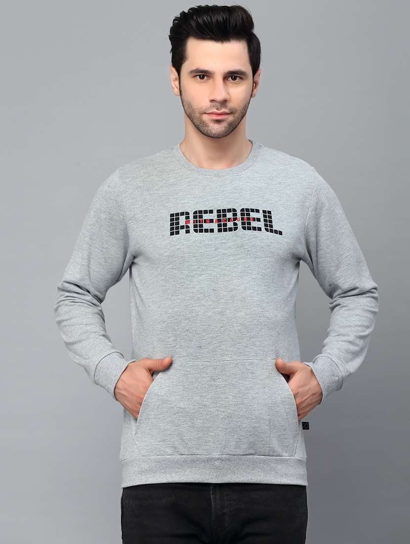 grey chest printed round neck sweatshirt - 21143707 -  Zoom Image - 0