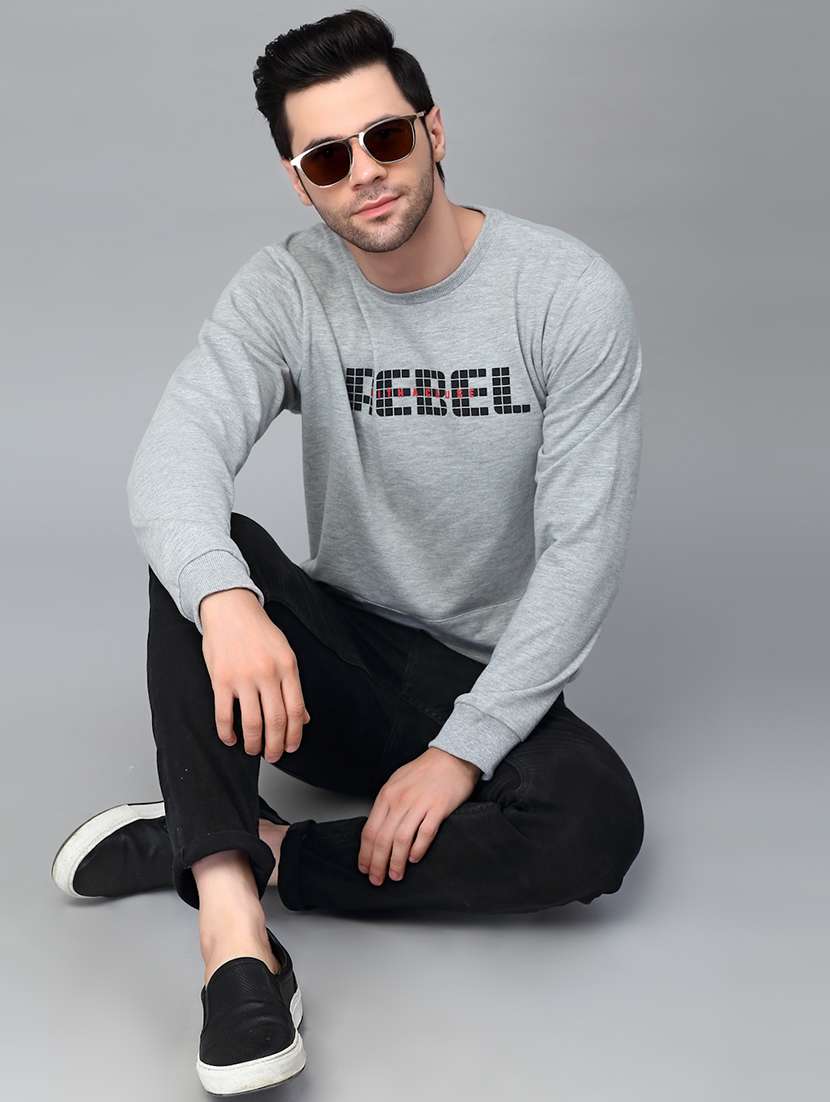 grey chest printed round neck sweatshirt - 21143707 - Standard Image - 3