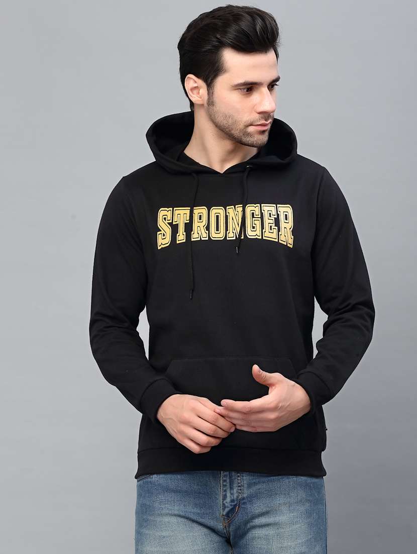black chest printed hooded sweatshirt - 21143711 -  Zoom Image - 0