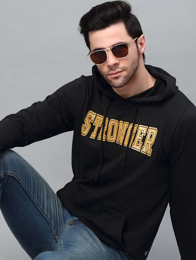 black chest printed hooded sweatshirt - 21143711 -  Standard Image - 3