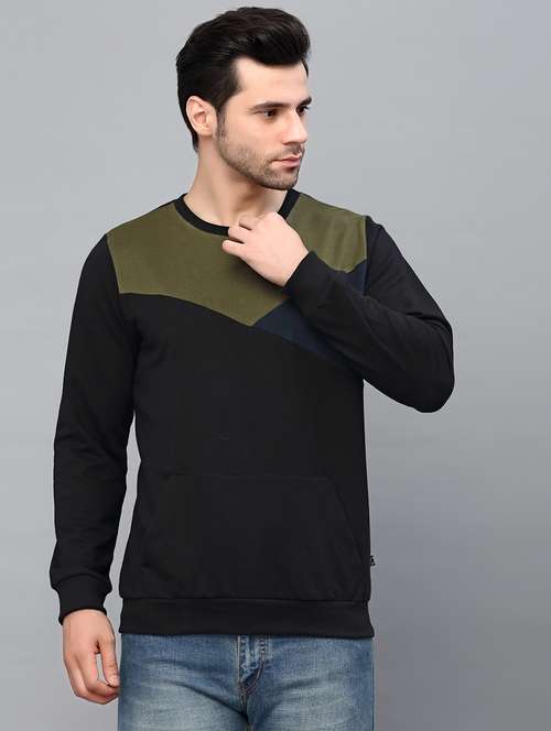 black cotton color block sweatshirt - 21143714 -  Standard Image - 0