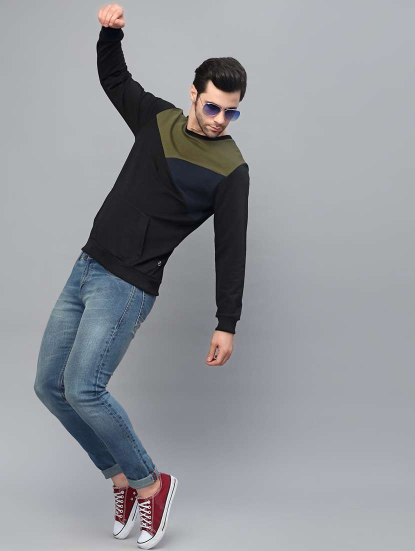 black cotton color block sweatshirt - 21143714 -  Standard Image - 5