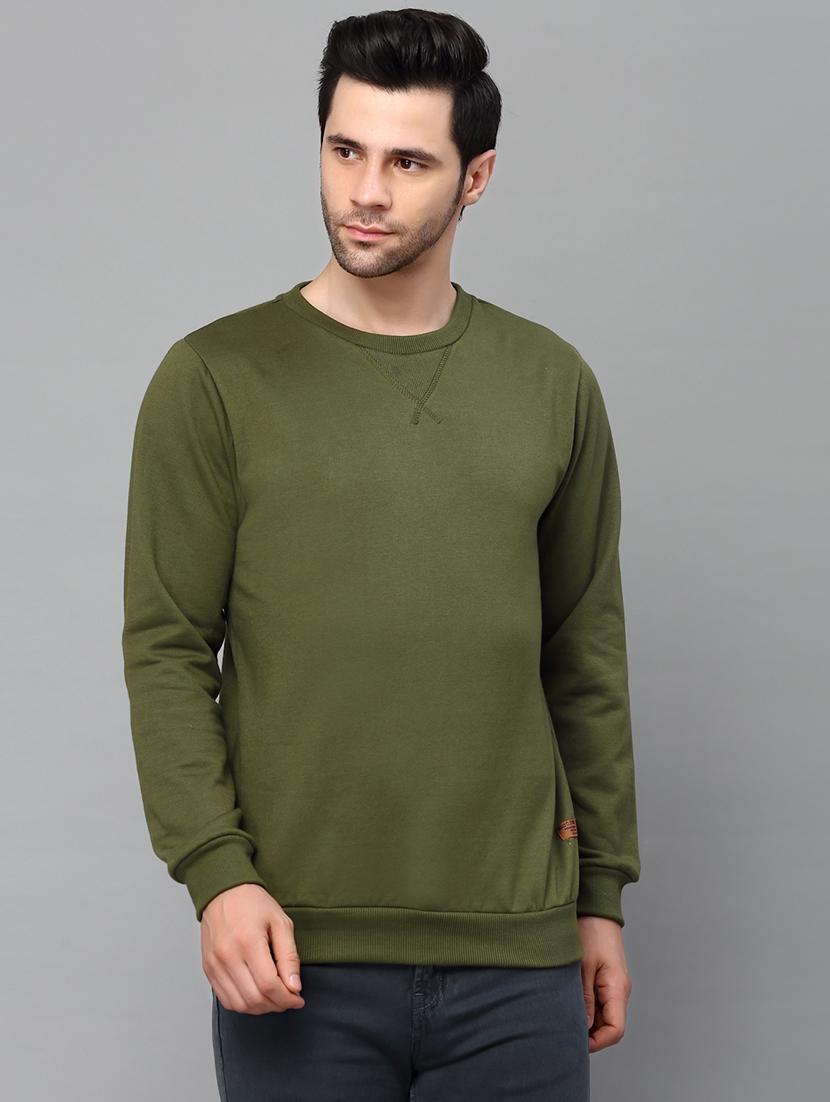 solid olive green round neck sweatshirt - 21143726 - Zoom Image - 0