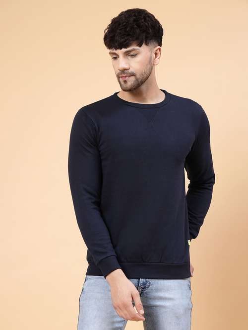 solid navy blue round neck sweatshirt - 21143729 -  Standard Image - 0