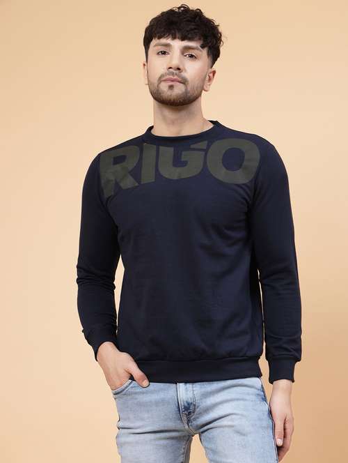 navy blue placement printed sweatshirt - 21143731 - Standard Image - 0