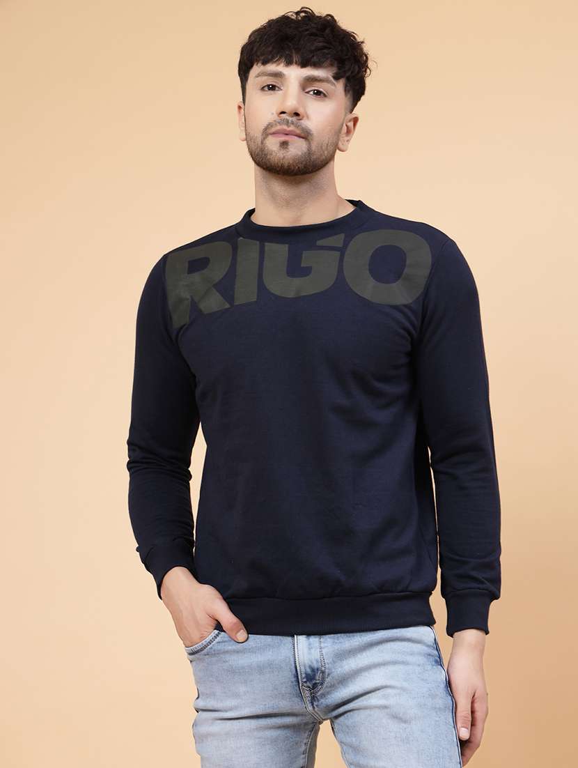 navy blue placement printed sweatshirt - 21143731 - Zoom Image - 0