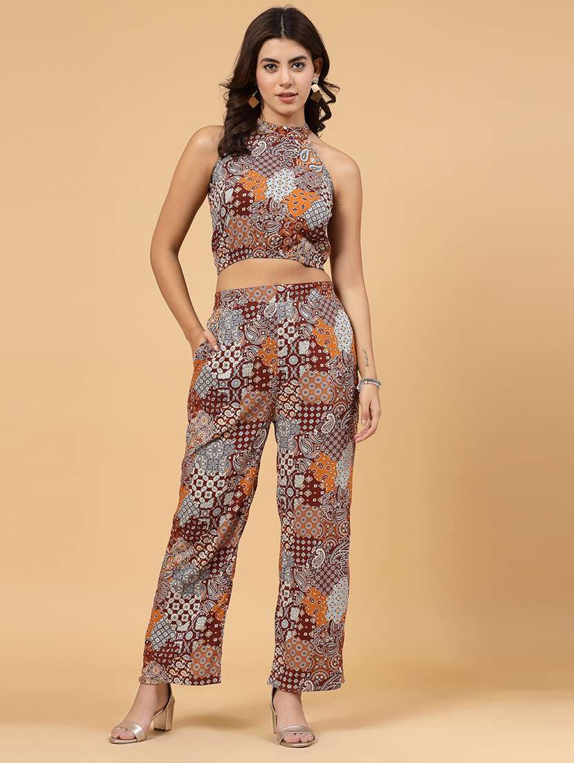 brown rayon top and trouser co-ord set