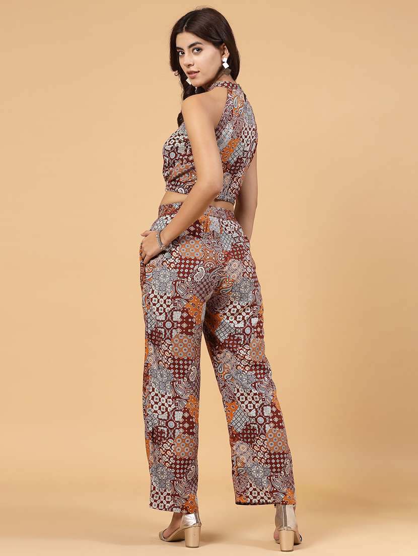 brown rayon top and trouser co-ord set - 21144015 -  Standard Image - 3