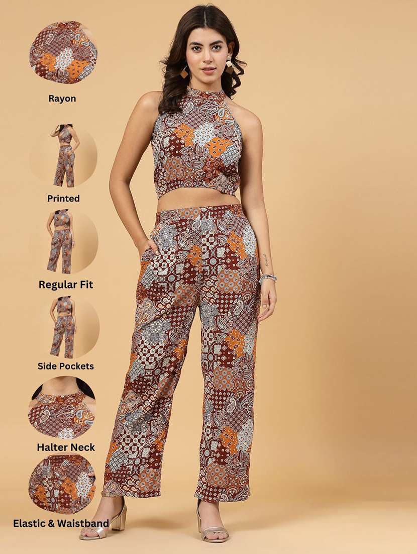 brown rayon top and trouser co-ord set - 21144015 -  Standard Image - 5