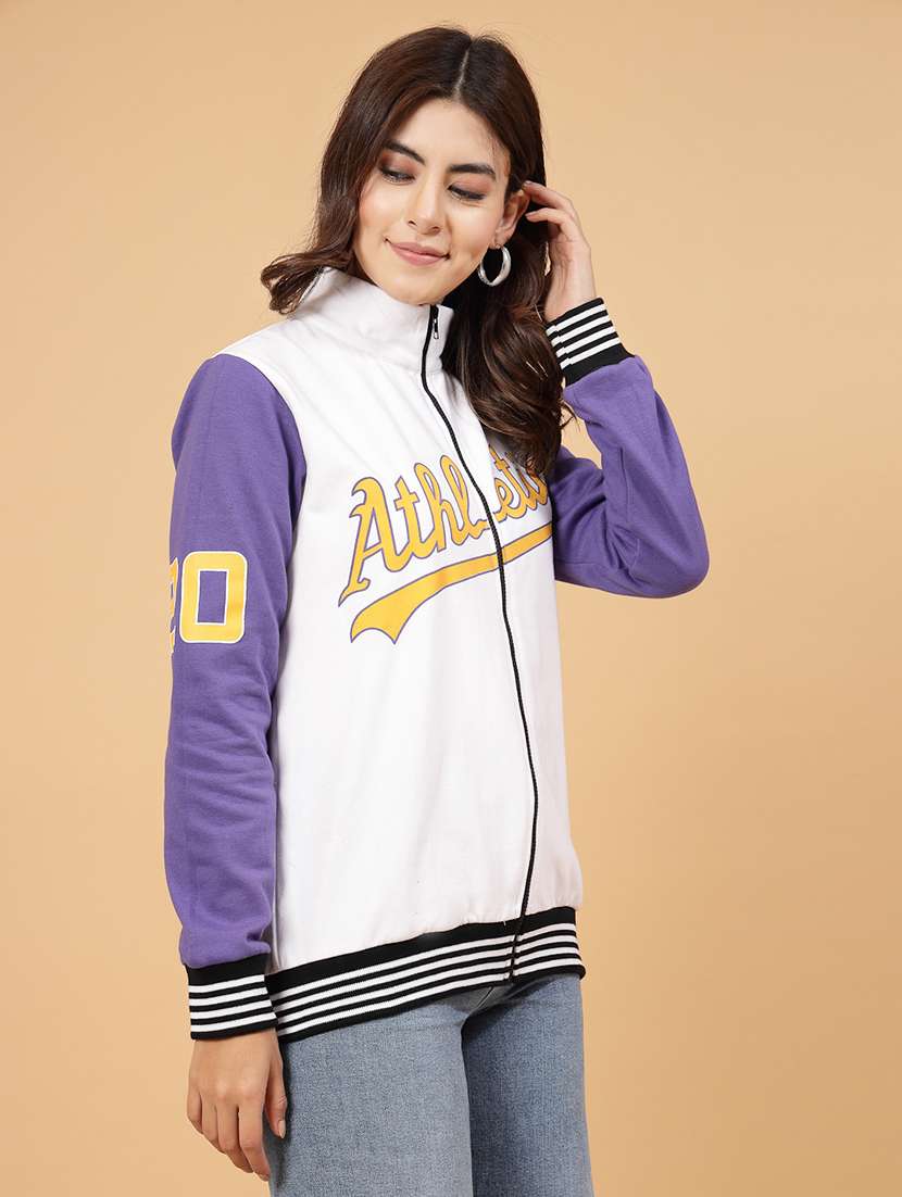 white fleece colourblocked varsity jacket  - 21144434 -  Standard Image - 3