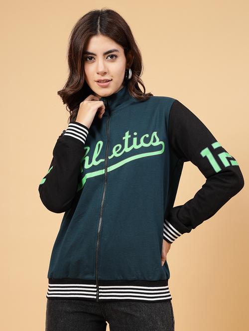 teal fleece colourblocked varsity jacket - 21144435 -  Standard Image - 0