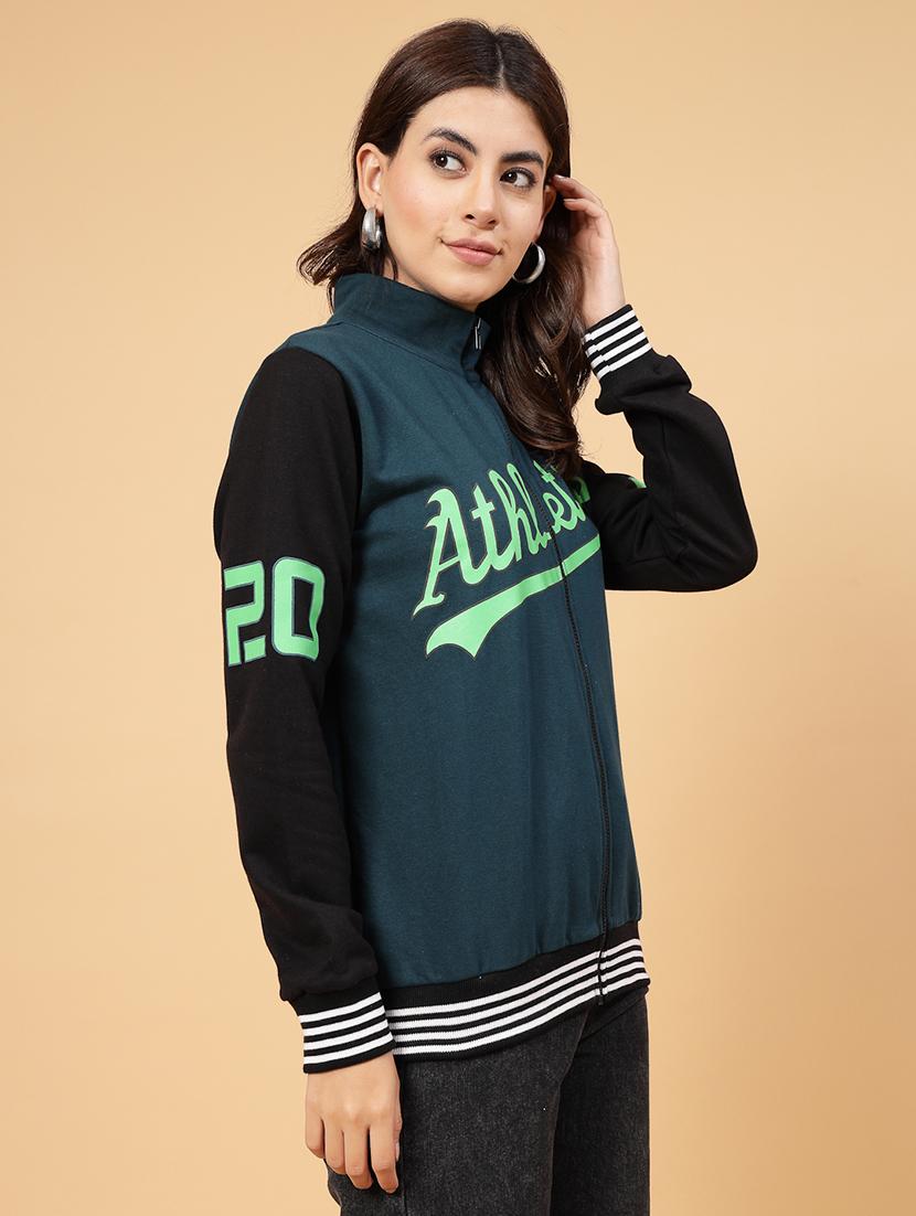 teal fleece colourblocked varsity jacket - 21144435 - Standard Image - 3