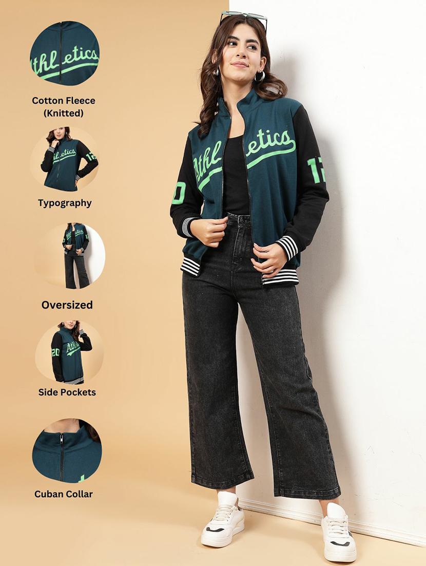 teal fleece colourblocked varsity jacket - 21144435 - Standard Image - 5