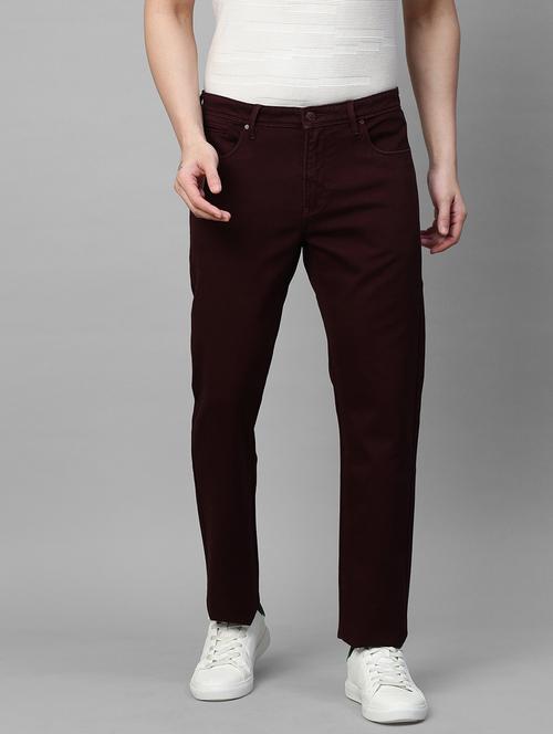 men maroon solids chinos casual trousers - 21144440 - Standard Image - 0