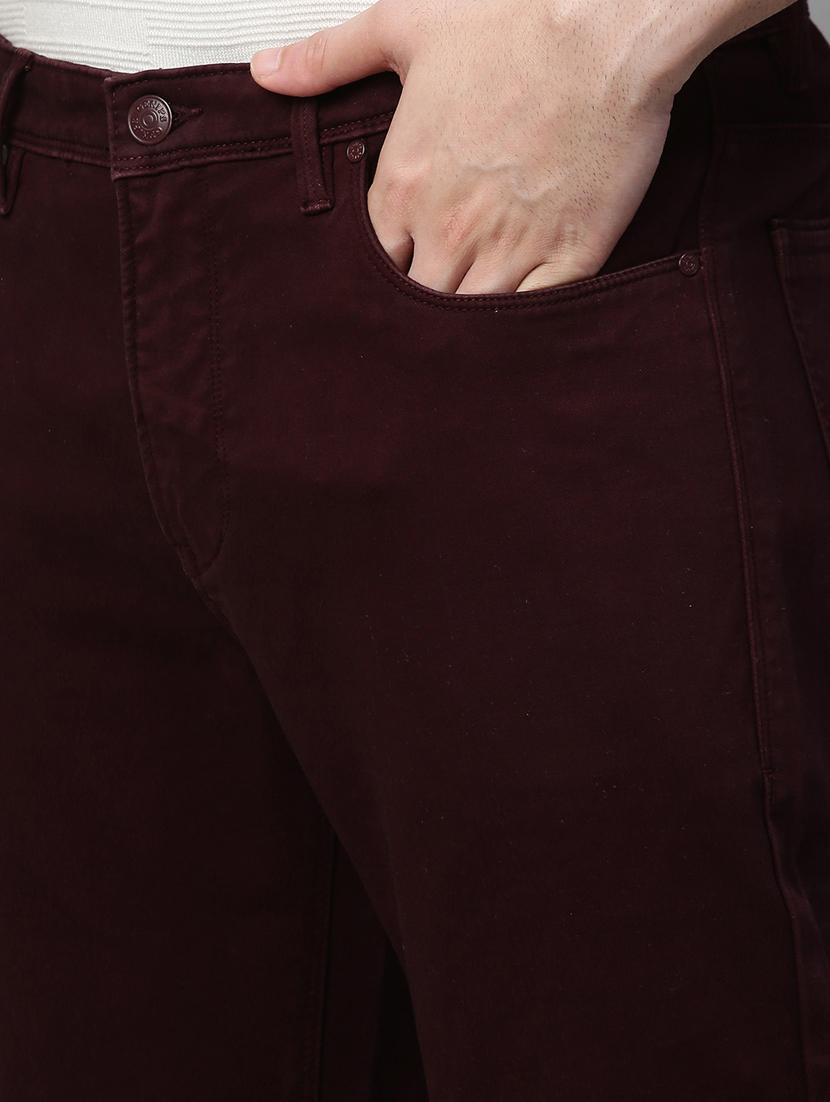 men maroon solids chinos casual trousers - 21144440 - Standard Image - 5