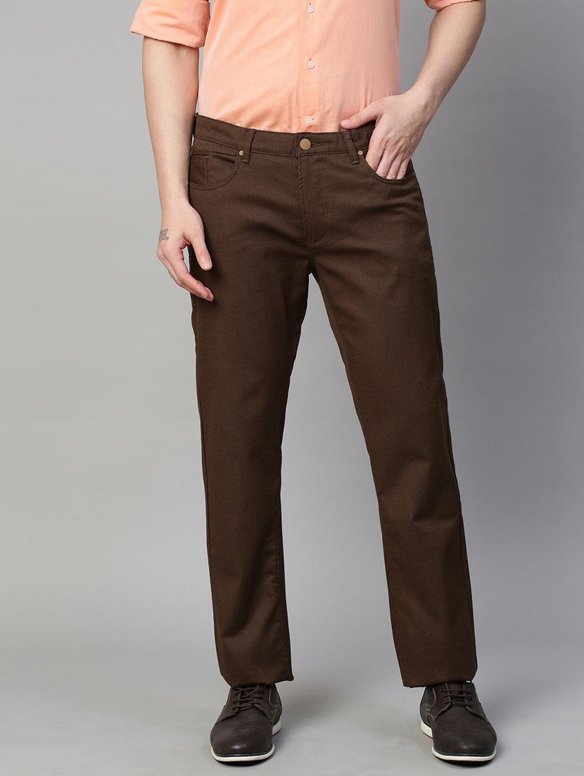 men brown solids chinos casual trousers - 21144448 -  Zoom Image - 0