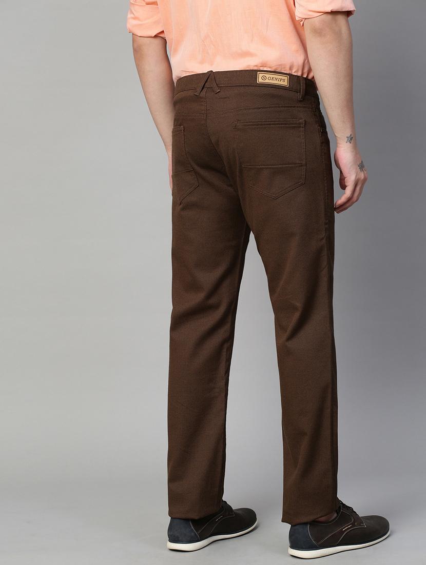men brown solids chinos casual trousers - 21144448 - Standard Image - 3