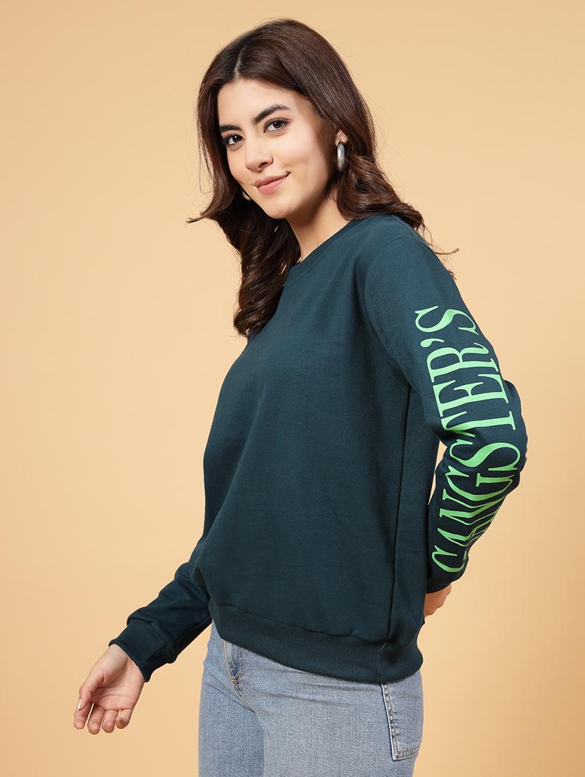 green fleece back print sweatshirt - 21144583 - Standard Image - 3