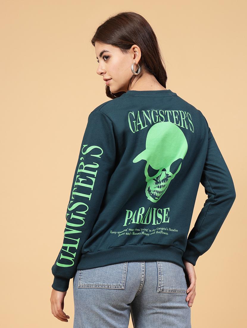 green fleece back print sweatshirt - 21144583 - Standard Image - 5