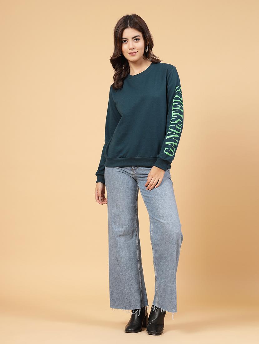 green fleece back print sweatshirt - 21144583 - Standard Image - 8