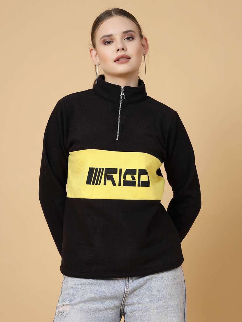 black fleece front print sweatshirt