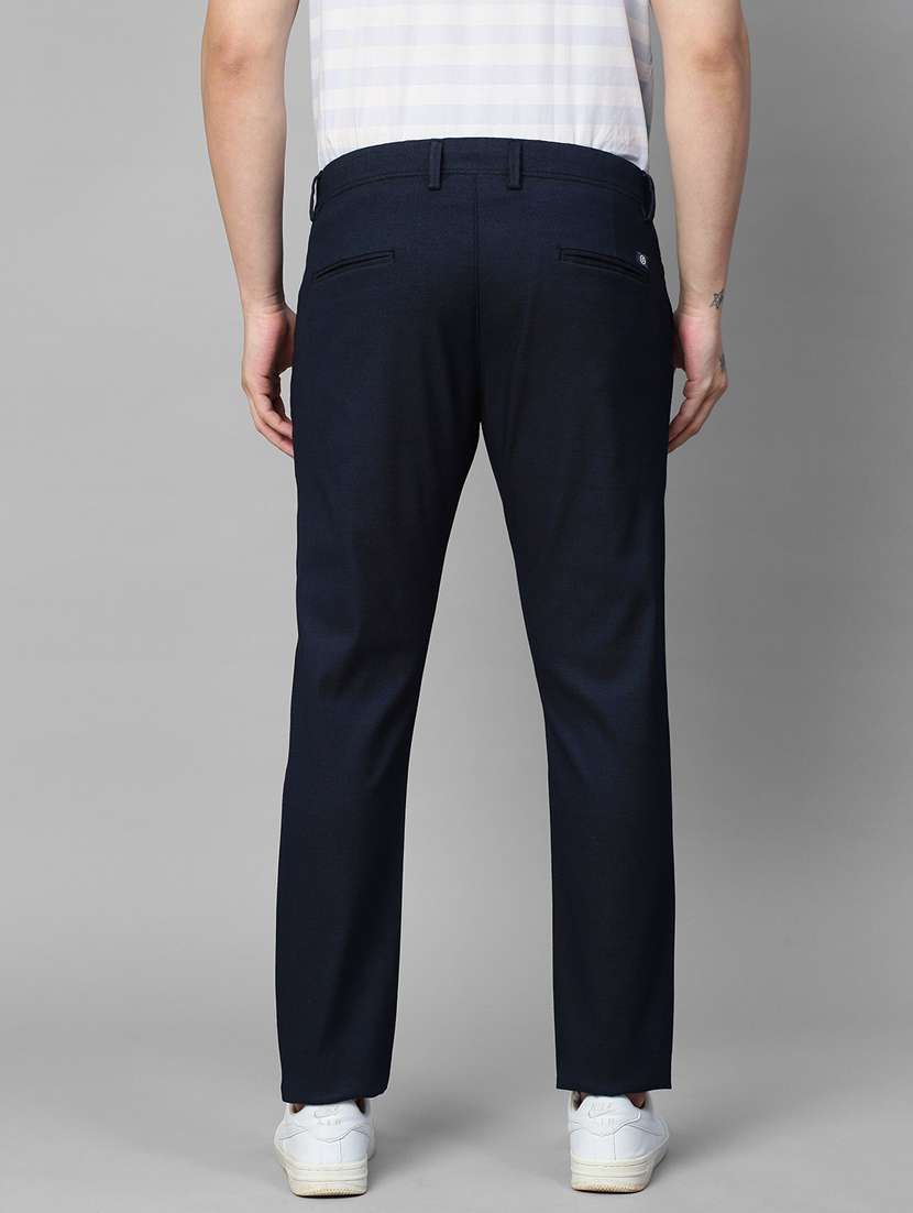 men navy blue solids flat front casual trousers - 21144880 - Standard Image - 3