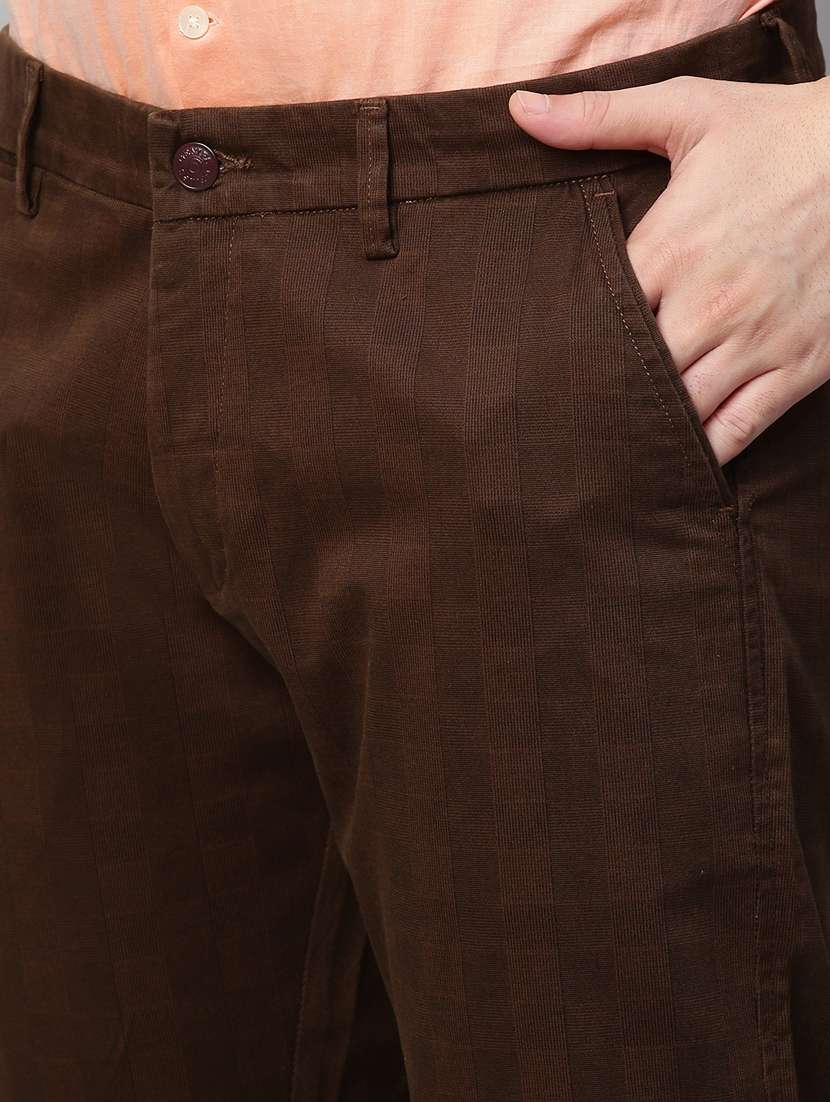 brown checked printed casual trouser - 21144896 -  Standard Image - 5