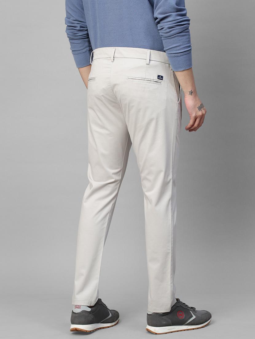 men grey solids flat front casual trousers - 21144901 - Standard Image - 3