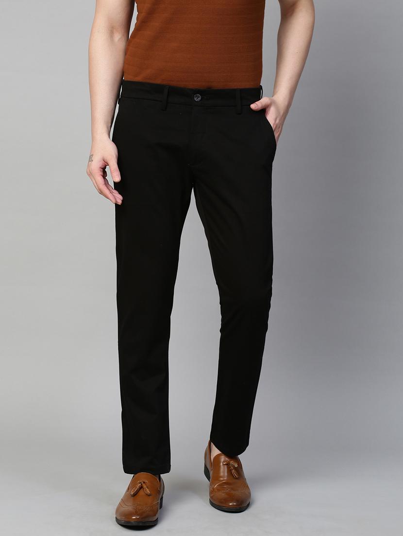 men black solids flat front casual trousers - 21144905 - Zoom Image - 0