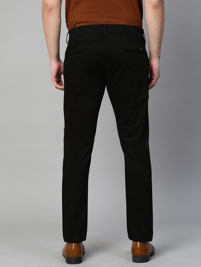 men black solids flat front casual trousers - 21144905 - Standard Image - 3