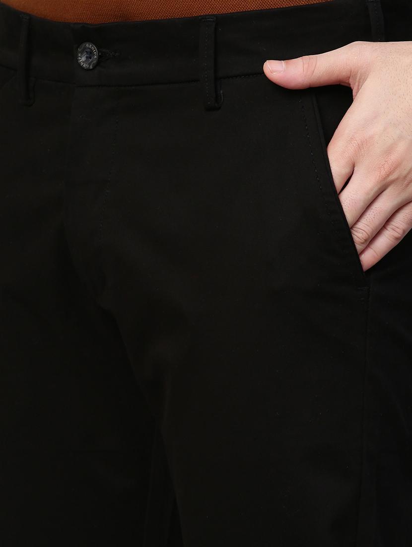 men black solids flat front casual trousers - 21144905 - Standard Image - 5