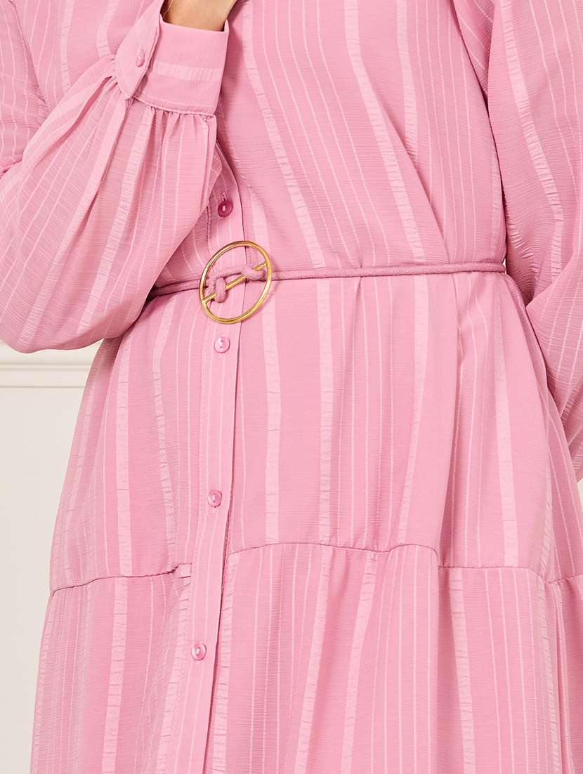 women striped collared tiered dress - 21144956 -  Standard Image - 3