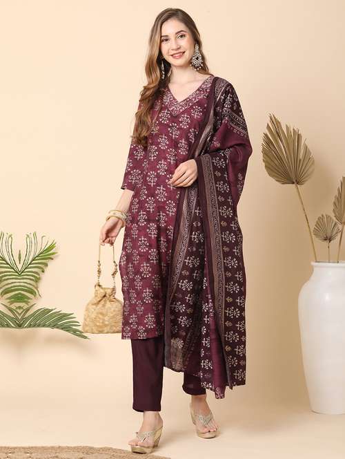 globus women black allover floral printed mandarin collar a-line kurta with narrow pants - 21144988 - Standard Image - 0
