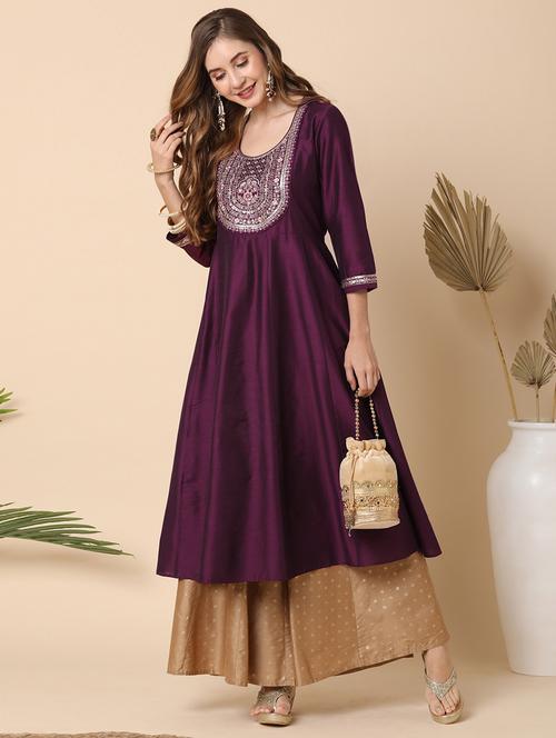 globus women purple embroidered yoke panelled anarkali kurta - 21144992 -  Standard Image - 0