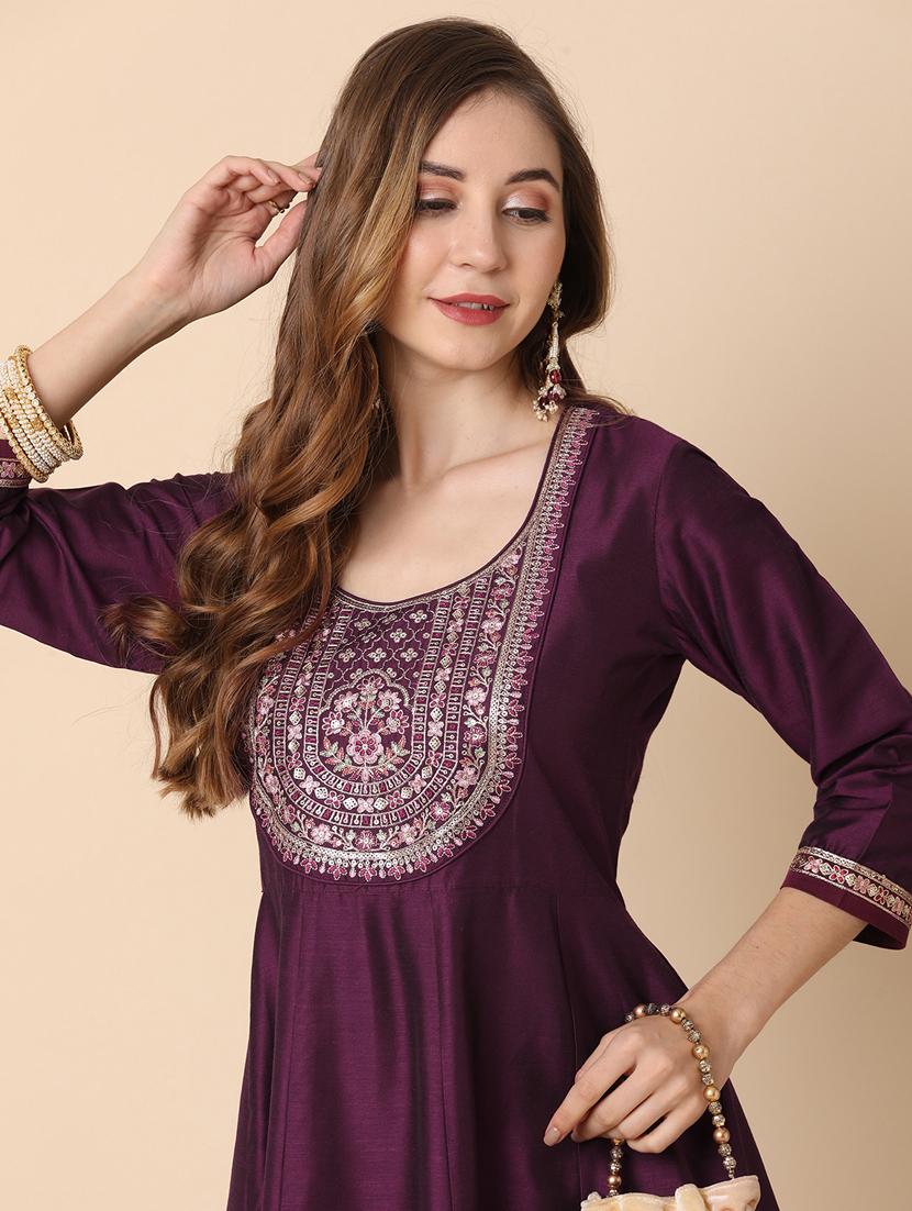 globus women purple embroidered yoke panelled anarkali kurta - 21144992 - Standard Image - 3
