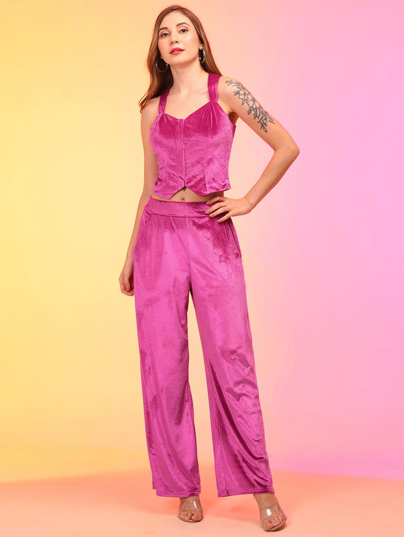 solid pink top & palazzo coord set - 21144996 - Zoom Image - 0