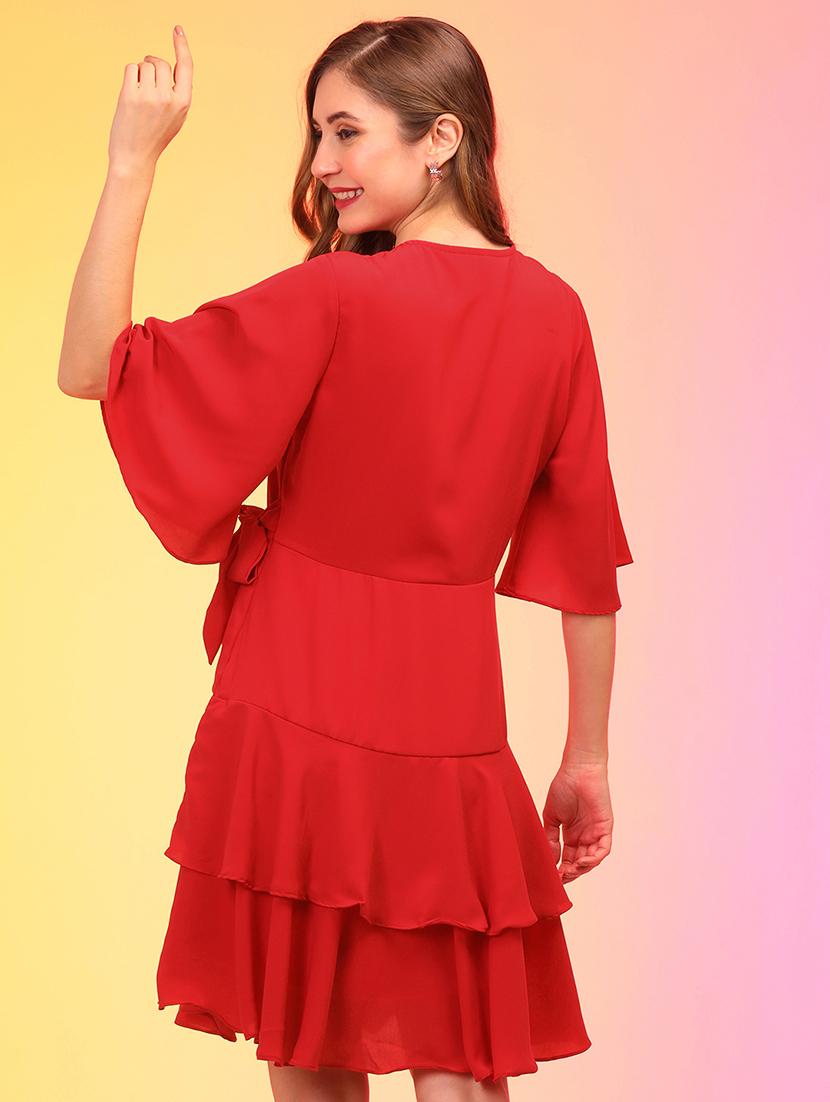 women red polyester wrap dress - 21145009 - Standard Image - 3