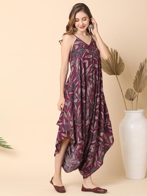 globus women purple allover printed dhoti style jumpsuit - 21145013 - Standard Image - 0