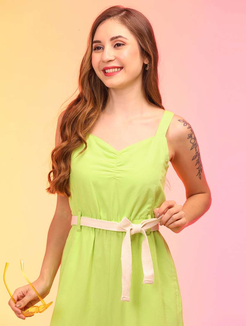 globus women lime sweetheart neck waist tie-ups jumpsuit - 21145015 - Standard Image - 3