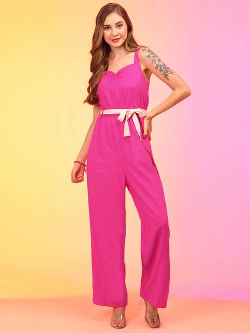 solid pink full length jumpsuit - 21145016 - Standard Image - 0