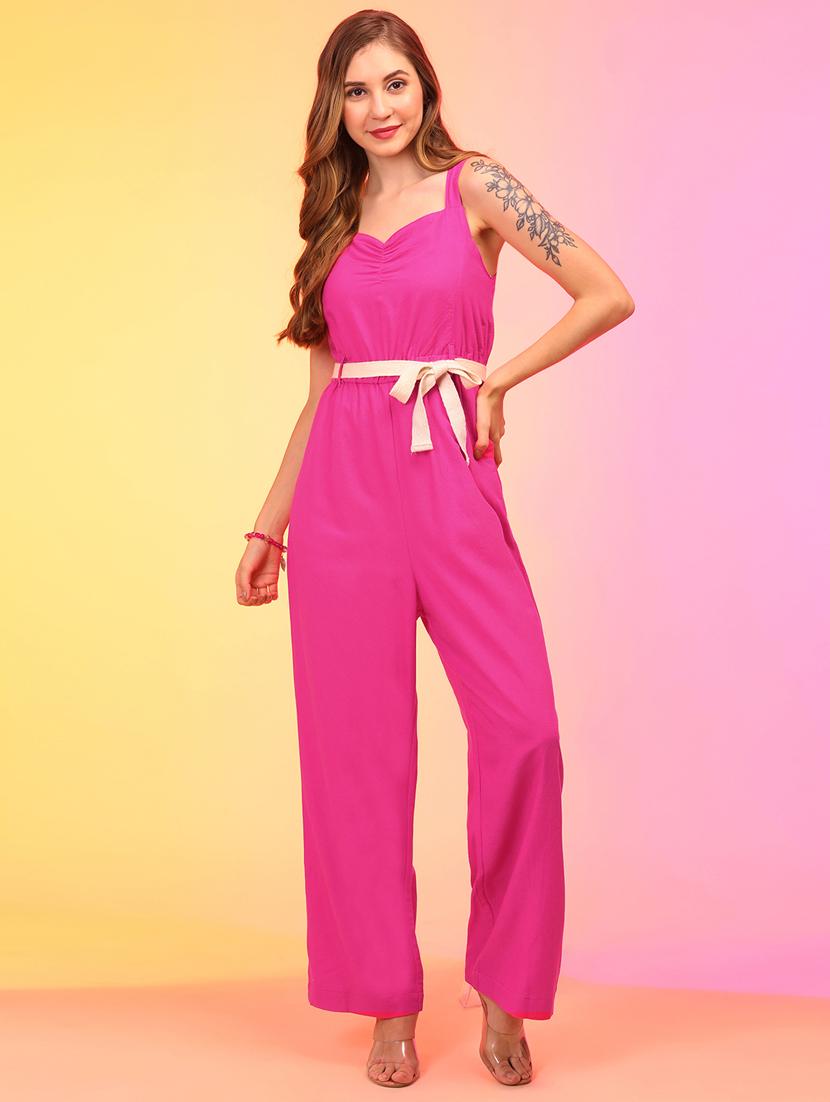 solid pink full length jumpsuit - 21145016 - Zoom Image - 0