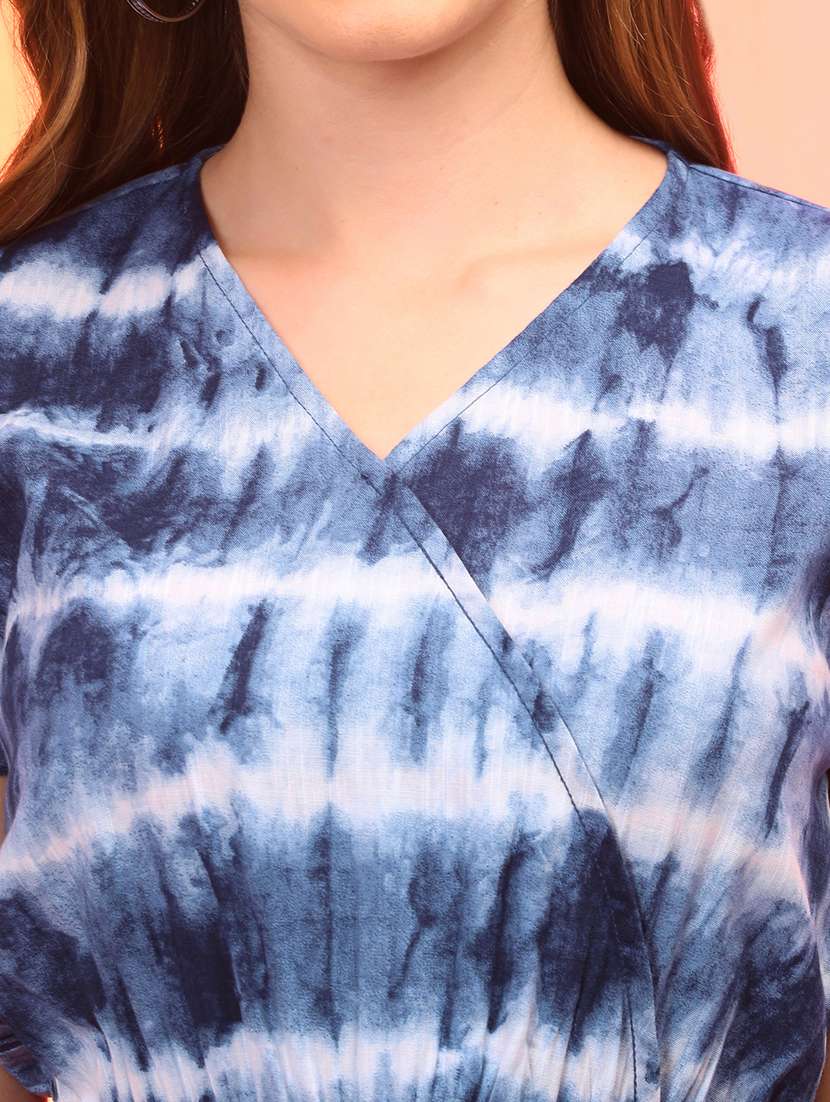 globus women blue tie & dye v-neck wrap waist tie-up jumpsuit - 21145019 -  Standard Image - 5