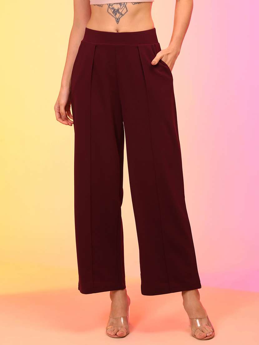 solid maroon wide leg trouser - 21145022 -  Zoom Image - 0