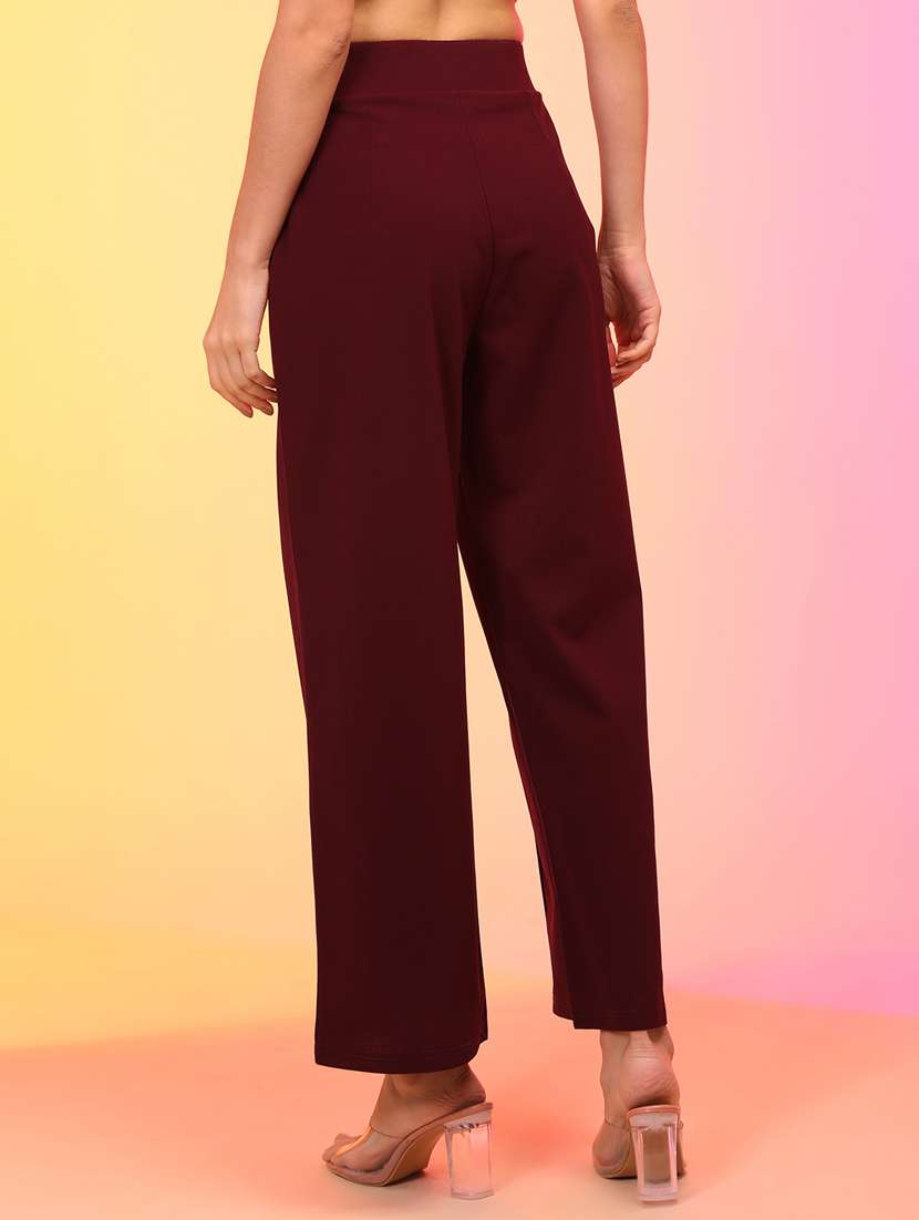 solid maroon wide leg trouser - 21145022 -  Standard Image - 3