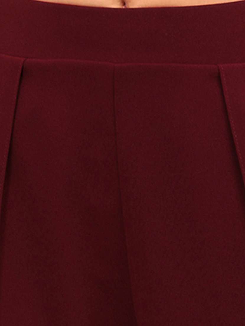 solid maroon wide leg trouser - 21145022 -  Standard Image - 5