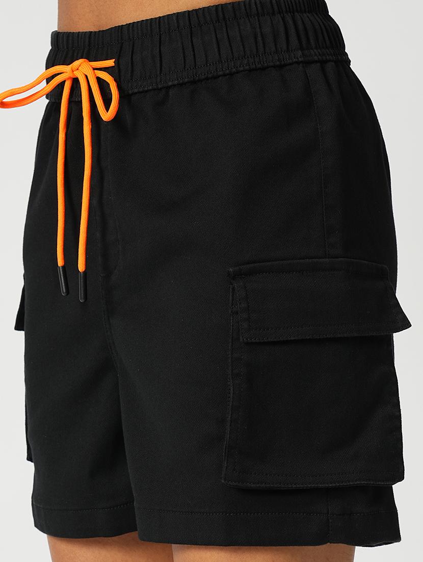women black polyester regular shorts - 21145033 - Standard Image - 5