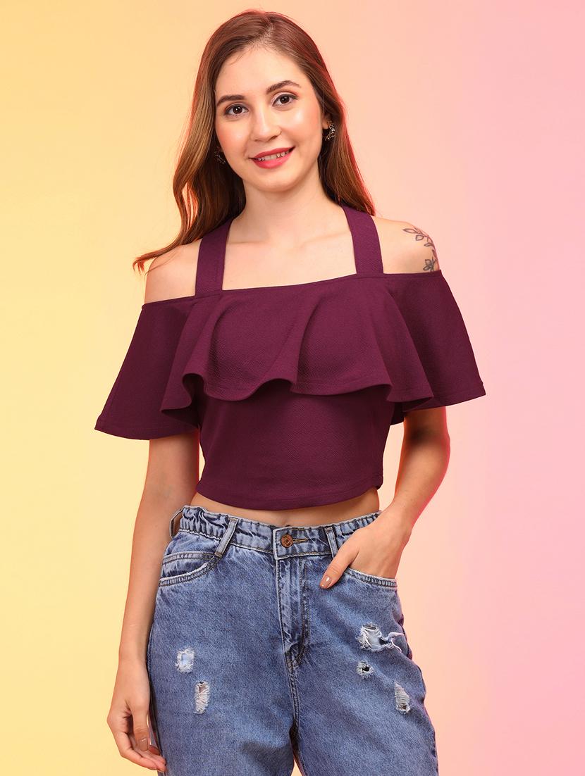 women solid shoulder strap crop top - 21145052 -  Zoom Image - 0