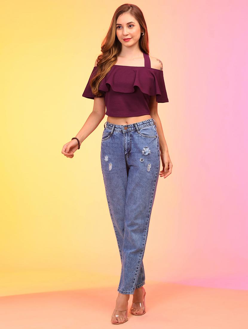women solid shoulder strap crop top - 21145052 - Standard Image - 3