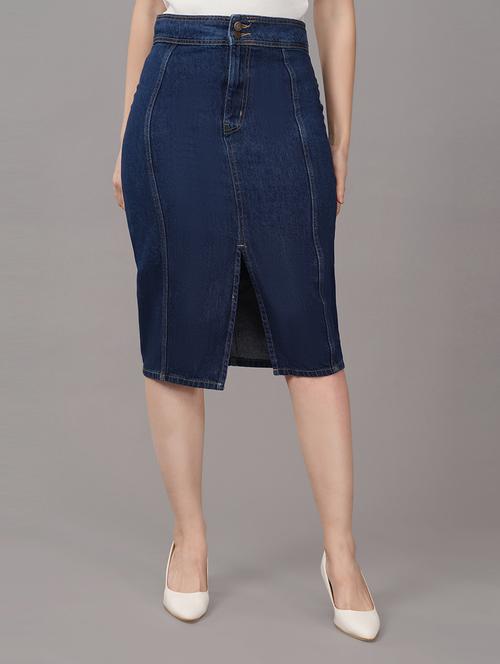 solid blue denim pencil skirt - 21145169 - Standard Image - 0